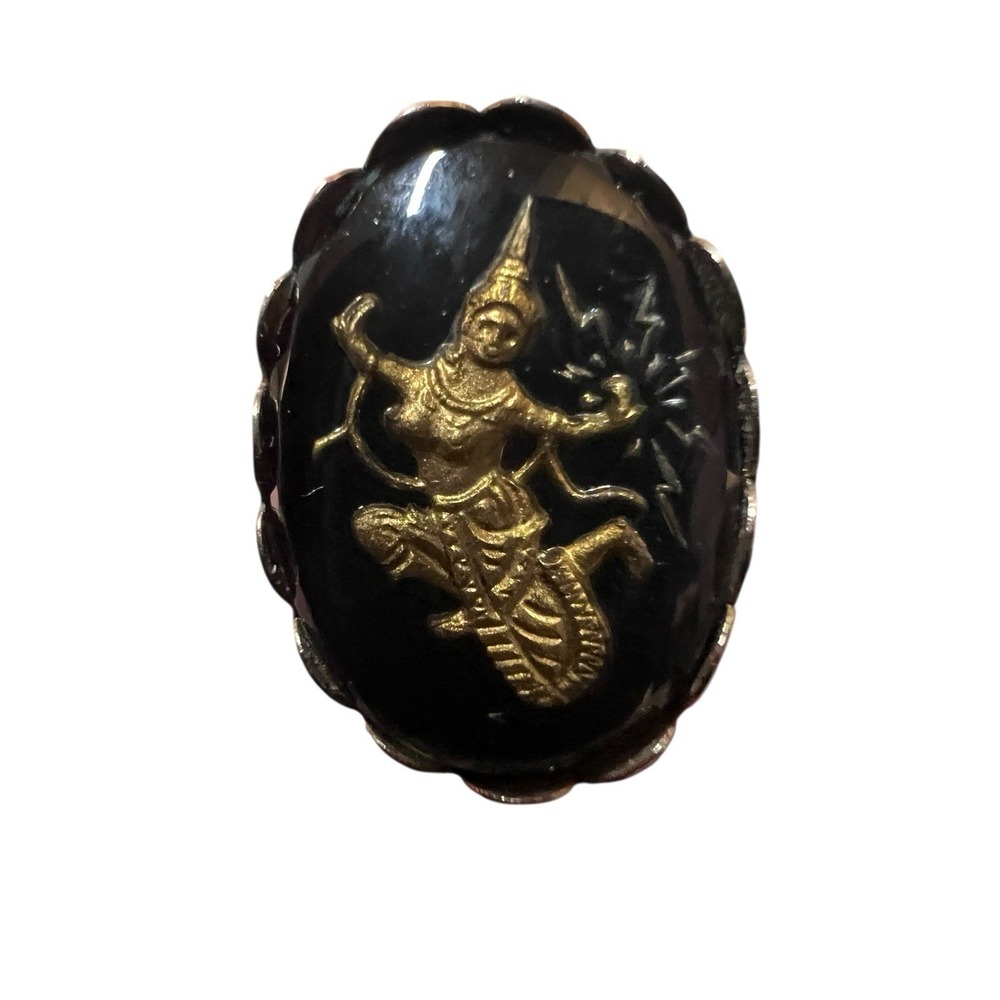 Vintage Siam Niello Hindu Goddess Screw Back Earrings - Picture 5 of 5